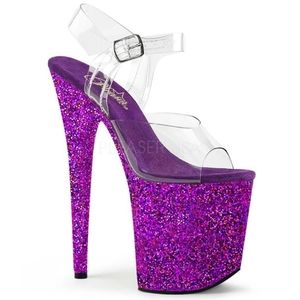 Pleaser Flamingo-808LG - Clear Purple Hologram Glitter Platform Heels
